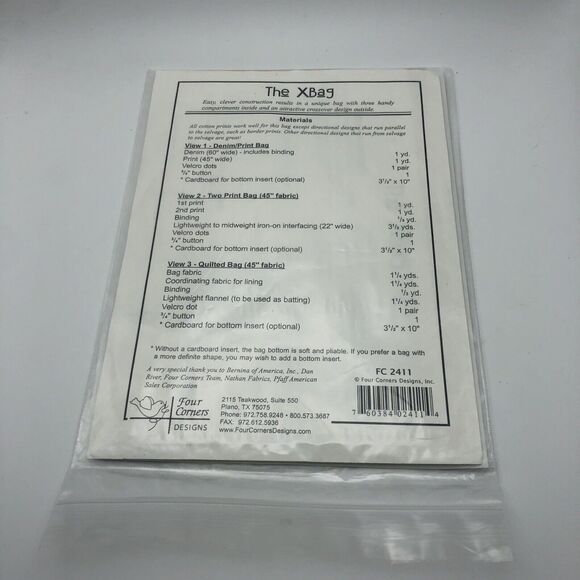 Boho Purse Pattern Tote Bag Fabric Xbag 4 Corners Design FC2411 3 Styles Uncut - Picture 2 of 4